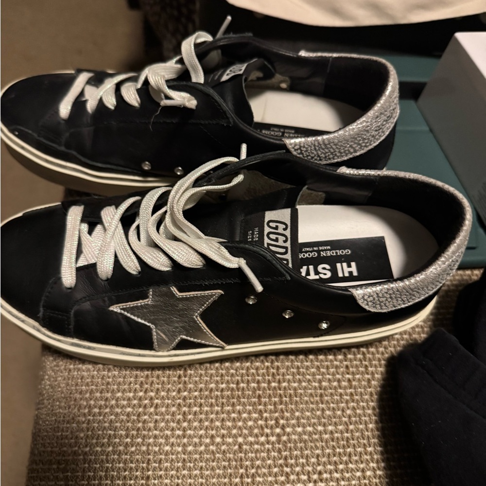Golden Goose Black and Silver Star Sneakers - Picture 2 of 5